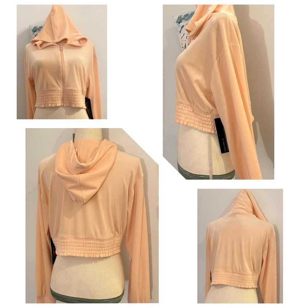 NWT Large Vive La Vie Cropped Sweater with Hoodie color light Peach